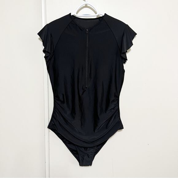 New Amazon Flutter Sleeve Rashgaurd Swimsuit Size XL Black - Picture 4 of 11